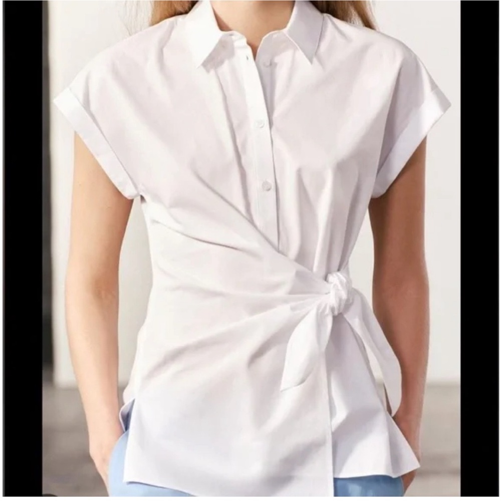 Zara ZW Collection Knot Detailed Poplin Shirt Outdoor 100% cotton